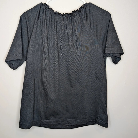 Vintage Jason Maxwell Black Ruffle Floral Embroidered  Neck Line T Shirt Medium - Picture 2 of 6